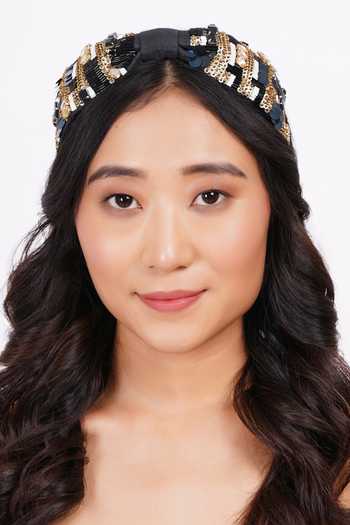Buy_APT FOREVER_Black Embroidery, Sequins, Beads, Shimmering Splendorshot Beaded Headband _Online_at_Aza_Fashions