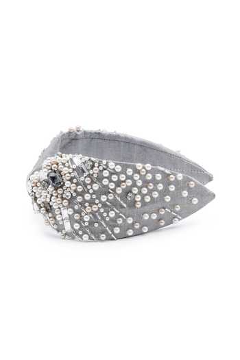 APT FOREVER_Grey Embroidery, Beads, Pearls, Pearlpatrator Delight Handmade Headband _at_Aza_Fashions