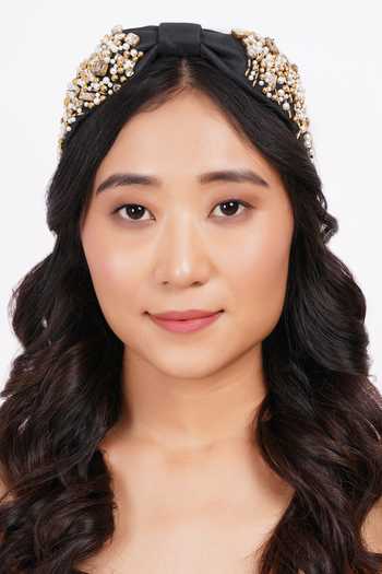 APT FOREVER_Black Beads, Pearls, Rhinestones Pearlpatrator Delight Beaded Headband _at_Aza_Fashions