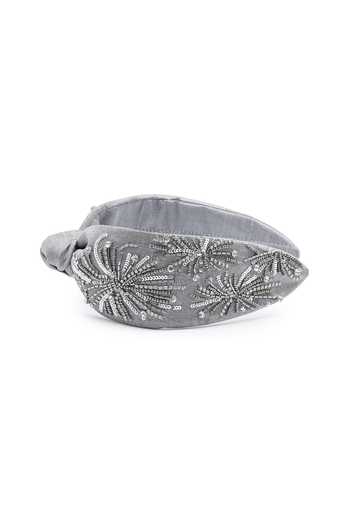 APT FOREVER_Grey Embroidery, Beads, Rhinestones Cosmic Fireworks Cotton Headband _Online_at_Aza_Fashions