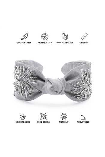 Buy_APT FOREVER_Grey Embroidery, Beads, Rhinestones Cosmic Fireworks Cotton Headband _Online_at_Aza_Fashions