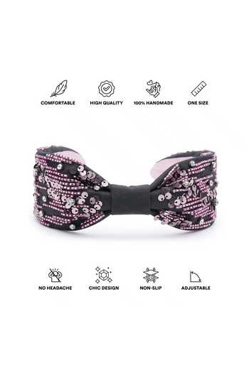 APT FOREVER_Magenta Sequins, Beads, Rhinestones Glittering Gems Handmade Headband _Online_at_Aza_Fashions