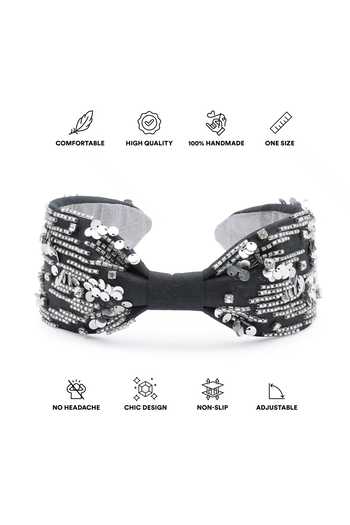 Shop_APT FOREVER_Black Embroidery, Sequins, Beads, Rhinestones Glittering Gems Beaded Headband _Online_at_Aza_Fashions