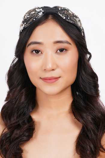APT FOREVER_Black Embroidery, Sequins, Beads, Rhinestones Glittering Gems Beaded Headband _at_Aza_Fashions