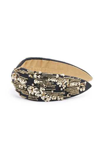Shop_APT FOREVER_Black Sequins, Beads, Rhinestones Glittering Gems Handmade Headband _Online_at_Aza_Fashions