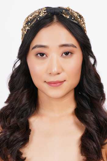 APT FOREVER_Black Sequins, Beads, Rhinestones Glittering Gems Handmade Headband _at_Aza_Fashions