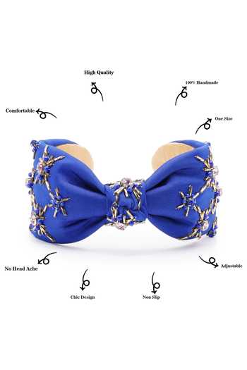 Buy_APT FOREVER_Blue Embroidery, Beads, Rhinestones, Crystals Opulence Top Knot Headband _Online_at_Aza_Fashions