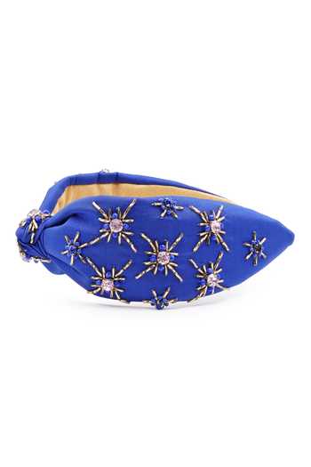 Buy_APT FOREVER_Blue Embroidery, Beads, Rhinestones, Crystals Opulence Top Knot Headband 