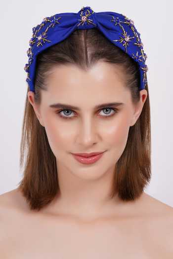 Shop_APT FOREVER_Blue Embroidery, Beads, Rhinestones, Crystals Opulence Top Knot Headband 