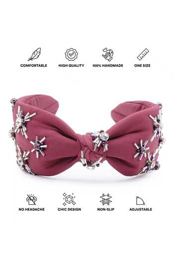 Buy_APT FOREVER_Maroon Beads, Rhinestones, Crystals Opulence Embroidered Headband _Online_at_Aza_Fashions