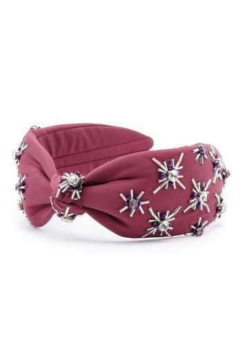 APT FOREVER_Maroon Beads, Rhinestones, Crystals Opulence Embroidered Headband _at_Aza_Fashions