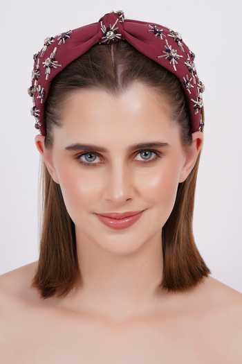Buy_APT FOREVER_Maroon Beads, Rhinestones, Crystals Opulence Embroidered Headband 