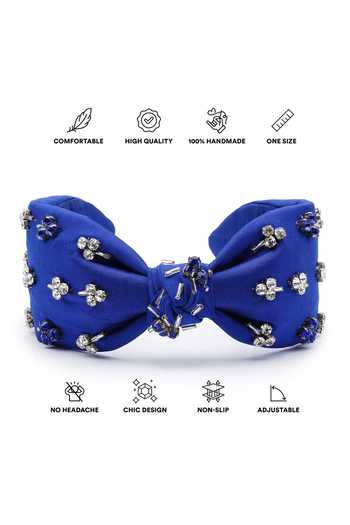 Buy_APT FOREVER_Navy Beads, Rhinestones, Jewelled Treasure Handmade Cotton Top Knot Headband _Online_at_Aza_Fashions