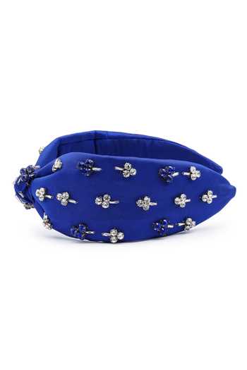 Shop_APT FOREVER_Navy Beads, Rhinestones, Jewelled Treasure Handmade Cotton Top Knot Headband _Online_at_Aza_Fashions