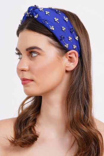 Buy_APT FOREVER_Navy Beads, Rhinestones, Jewelled Treasure Handmade Cotton Top Knot Headband 