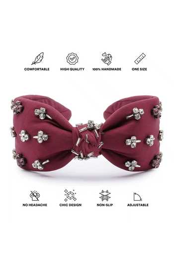 APT FOREVER_Maroon Embroidery, Beads, Rhinestones Jewelled Treasure Beaded Headband _at_Aza_Fashions