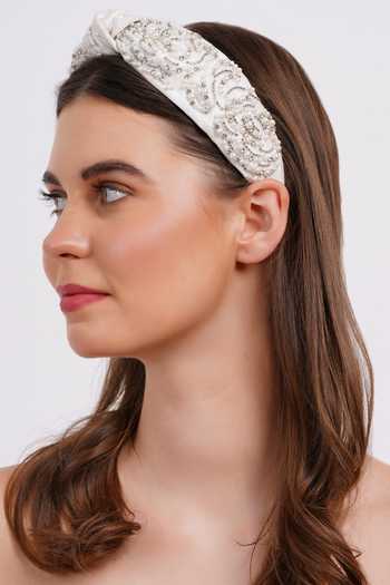 Buy_APT FOREVER_White Embroidery, Beads, Pearls, Rhinestones Effervescent Handmade Headband 