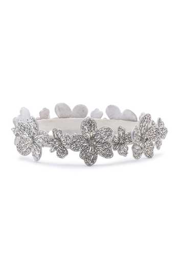 Buy_APT FOREVER_Silver Beads, Crystals, Rhinestones, Fabric Magnolia Majesty Handmade Headband _Online_at_Aza_Fashions