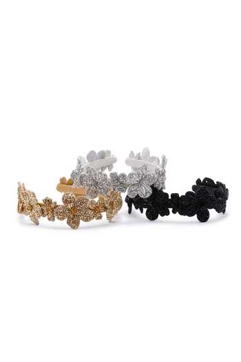 Shop_APT FOREVER_Silver Beads, Crystals, Rhinestones, Fabric Magnolia Majesty Handmade Headband _Online_at_Aza_Fashions