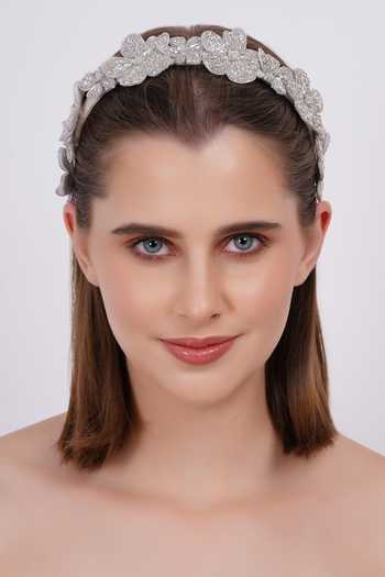 Buy_APT FOREVER_Silver Beads, Crystals, Rhinestones, Fabric Magnolia Majesty Handmade Headband 