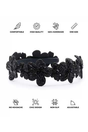 APT FOREVER_Black Beads, Rhinestones Magnolia Majesty Crown Headband _at_Aza_Fashions