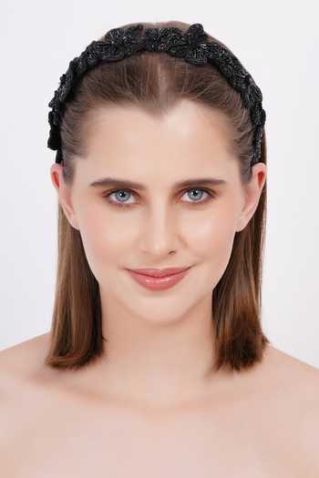 Buy_APT FOREVER_Black Beads, Rhinestones Magnolia Majesty Crown Headband 