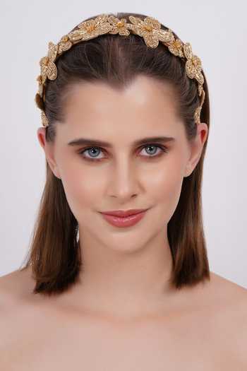 Buy_APT FOREVER_Gold Embroidery, Beads, Rhinestones Magnolia Majesty Headband 