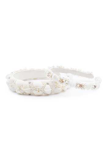 Buy_APT FOREVER_White Beads, Pearls, Rhinestones Shell Flora Diadems Handmade Headband _Online_at_Aza_Fashions