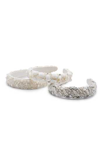 Buy_APT FOREVER_White Beads, Pearls, Rhinestones Shell Flora Diadems Handmade Headband 