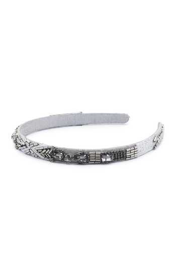 Buy APT FOREVER Grey Beads, Rhinestones Regal Beaded Thin Headband Online at Aza Fashions Buy_APT FOREVER_Grey Beads, Rhinestones Regal Beaded Thin Headband _Online_at_Aza_Fashions