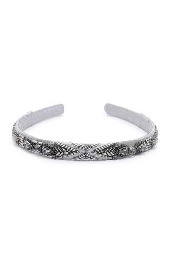 Shop APT FOREVER Grey Beads, Rhinestones Regal Beaded Thin Headband at Aza Fashions Shop_APT FOREVER_Grey Beads, Rhinestones Regal Beaded Thin Headband _at_Aza_Fashions