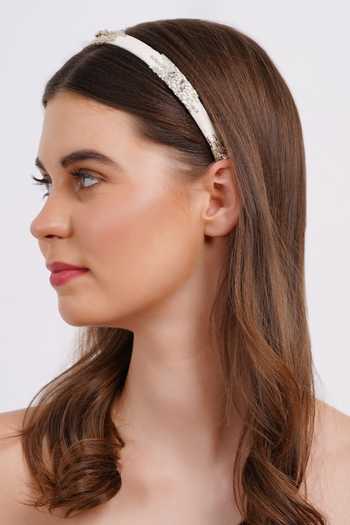Buy_APT FOREVER_White Embroidery, Beads, Crystals, Imperial Elegance Handmade Headband 