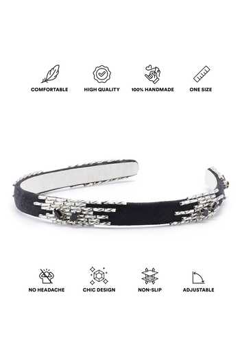 Shop APT FOREVER Black Embroidery, Beads, Rhinestones Imperial Elegance Headband Online at Aza Fashions Shop_APT FOREVER_Black Embroidery, Beads, Rhinestones Imperial Elegance Headband _Online_at_Aza_Fashions