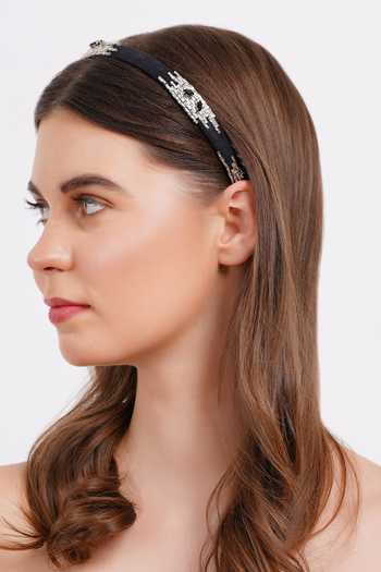 Buy APT FOREVER Black Embroidery, Beads, Rhinestones Imperial Elegance Headband Buy_APT FOREVER_Black Embroidery, Beads, Rhinestones Imperial Elegance Headband