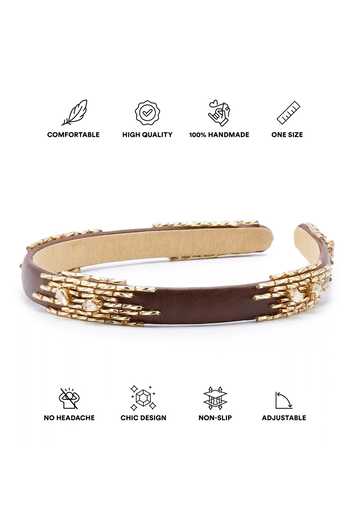 APT FOREVER_Brown Beads, Rhinestones Imperial Elegance Beaded Headband _at_Aza_Fashions