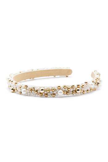 Buy_APT FOREVER_White Embroidery, Beads, Pearls, Rhinestones Pearlplex Beaded Headband _Online_at_Aza_Fashions