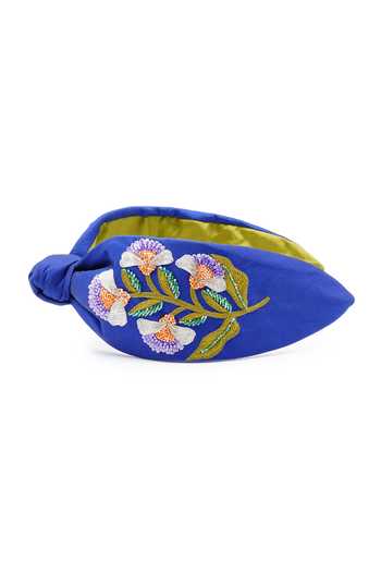 Buy_APT FOREVER_Navy Embroidery, Beads, Rhinestones Whimsical Posy Beaded Headband _Online_at_Aza_Fashions