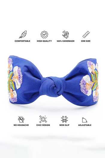 Shop_APT FOREVER_Navy Embroidery, Beads, Rhinestones Whimsical Posy Beaded Headband _Online_at_Aza_Fashions