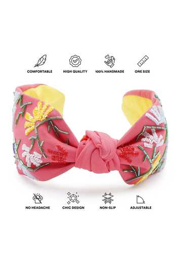 APT FOREVER_Red Embroidery, Beads, Rhinestones Whimsy Bloom Handmade Headband _at_Aza_Fashions