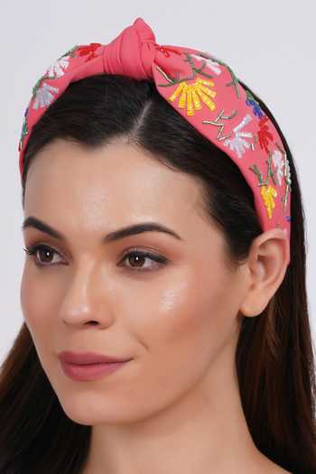 Buy_APT FOREVER_Red Embroidery, Beads, Rhinestones Whimsy Bloom Handmade Headband 