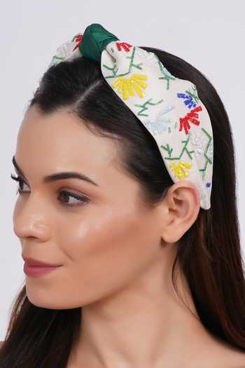 Buy_APT FOREVER_White Embroidery, Beads, Rhinestones Whimsy Bloom Headband 