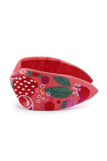 Shop_APT FOREVER_Red Embroidery, Sequins, Beads, Stones Berry Delightful Handmade Headband _Online_at_Aza_Fashions