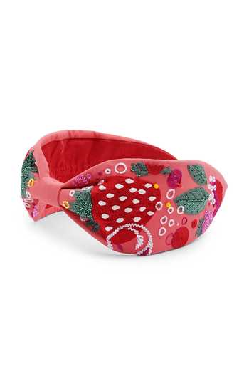 APT FOREVER_Red Embroidery, Sequins, Beads, Stones Berry Delightful Handmade Headband _at_Aza_Fashions