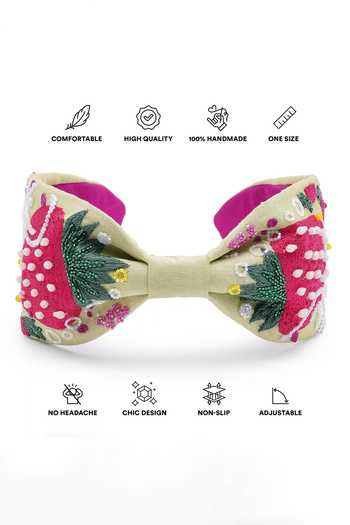 APT FOREVER_Yellow Embroidery, Beads, Rhinestones Berry Delightful Headband _at_Aza_Fashions