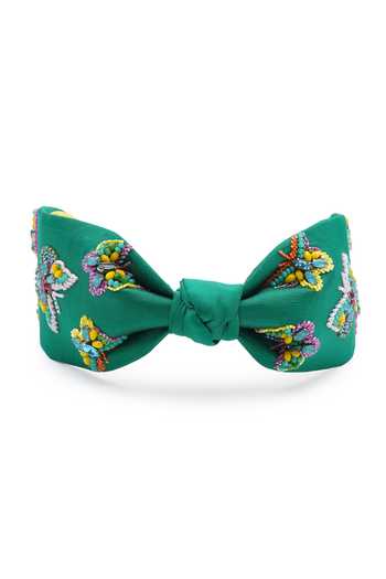 Shop APT FOREVER Green Embroidery, Beads, Rhinestones Flutterby Handmade Headband at Aza Fashions Shop_APT FOREVER_Green Embroidery, Beads, Rhinestones Flutterby Handmade Headband _at_Aza_Fashions