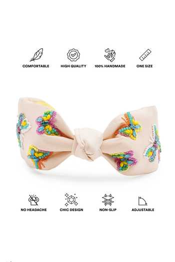 Shop_APT FOREVER_Beige Embroidery, Beads, Rhinestones, Crystals Flutterby Beaded Headband _Online_at_Aza_Fashions