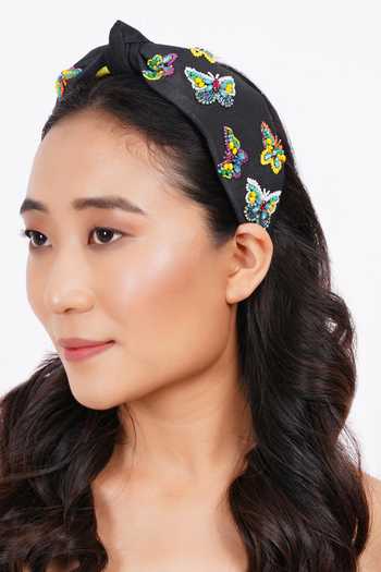 Buy_APT FOREVER_Black Embroidery, Beads, Rhinestones Flutterby Headband 