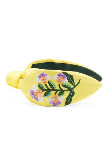 Shop_APT FOREVER_Yellow Embroidery, Sequins, Beads, Whimsical Posy Handmade Cotton Headband _Online_at_Aza_Fashions