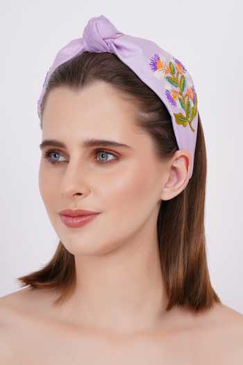 Buy APT FOREVER Lavender Embroidery, Beads, Rhinestones Whimsical Posy Headband Buy_APT FOREVER_Lavender Embroidery, Beads, Rhinestones Whimsical Posy Headband