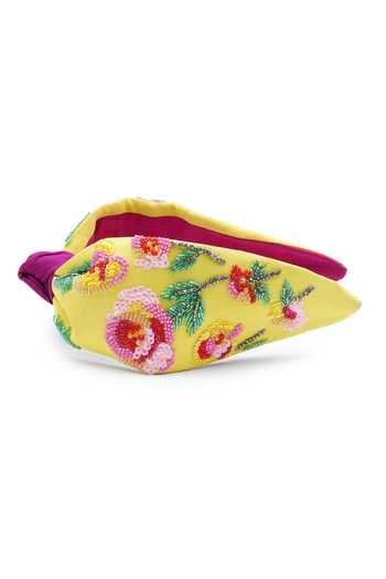 APT FOREVER_Yellow Embroidery, Sequins, Beads, Cascading Blossom Handmade Headband _Online_at_Aza_Fashions
